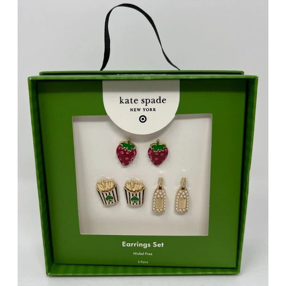 Kate Spade New York Target Earring Set Of 3 Fries Champagne Strawberries - Picture 2 of 7